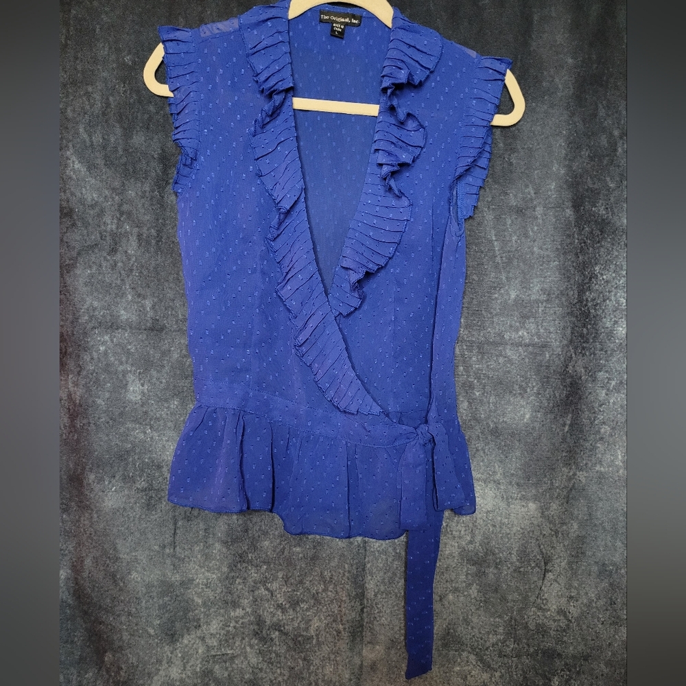 ✨️3/$25✨️ Cobalt Blue Ruffled Wrap Top